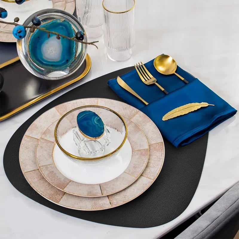 Herda Dining Leather Placemats Set of 4 Wipeable Washable Place Mats for Square Round Table Easy to Clean Table Mats for Kitchen Patio Indoor Outdoor  Black Leather Halloween Place Mat 4 Pack - Image 5