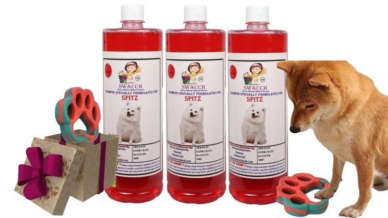 swacch Spitz Dog Shampoo + Paw Shape I Rubber Dog Toy for Training and Interactive I Durable & Safe I Combo Pack I 3 Litre Strawberry - Image 1