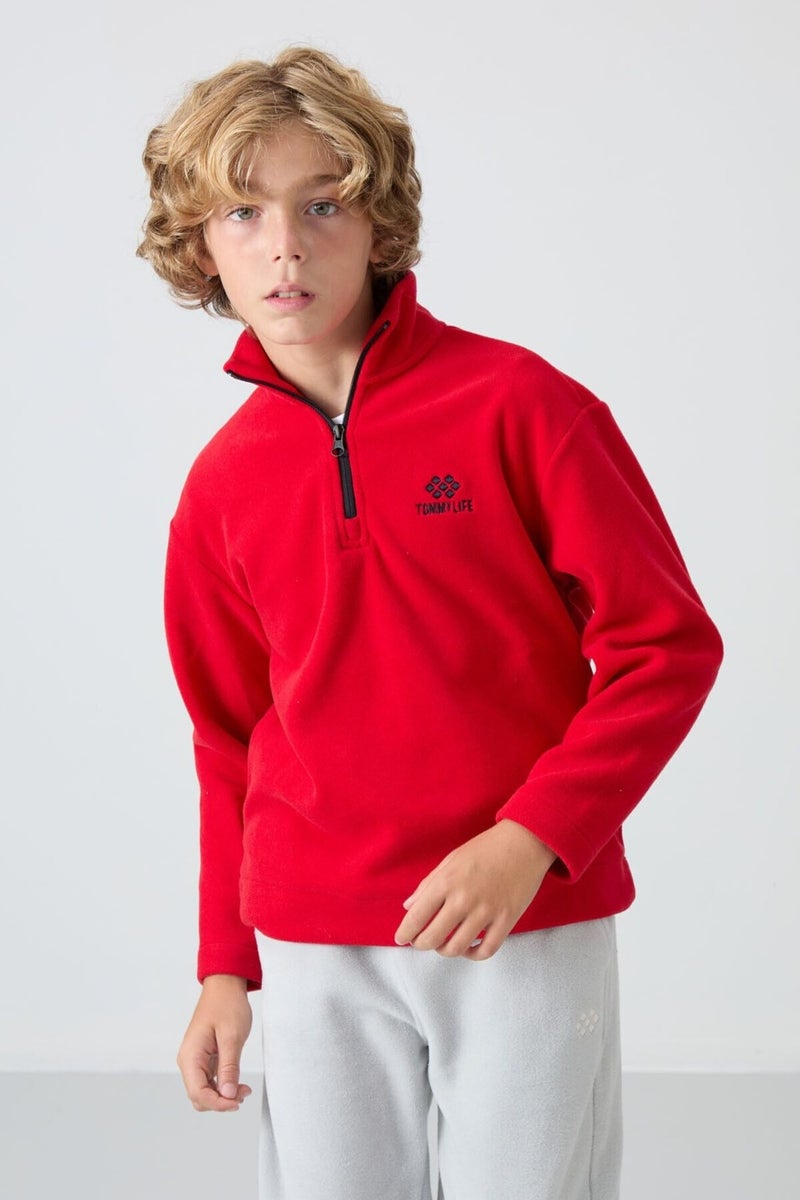 Tommy Life Red Thick Soft Texture Standard Fit Embroidered Polar Fleece Boy's Sweatshirt - 11221  - Image 4