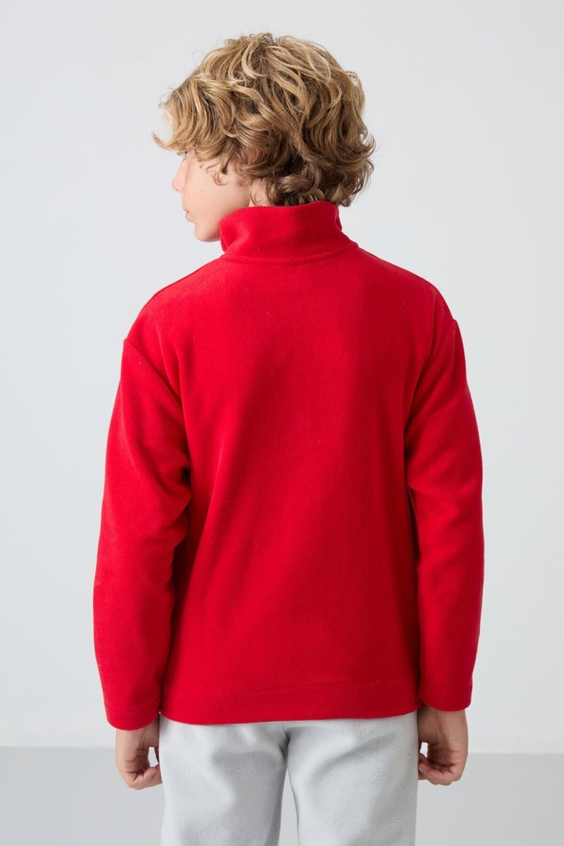 Tommy Life Red Thick Soft Texture Standard Fit Embroidered Polar Fleece Boy's Sweatshirt - 11221  - Image 5