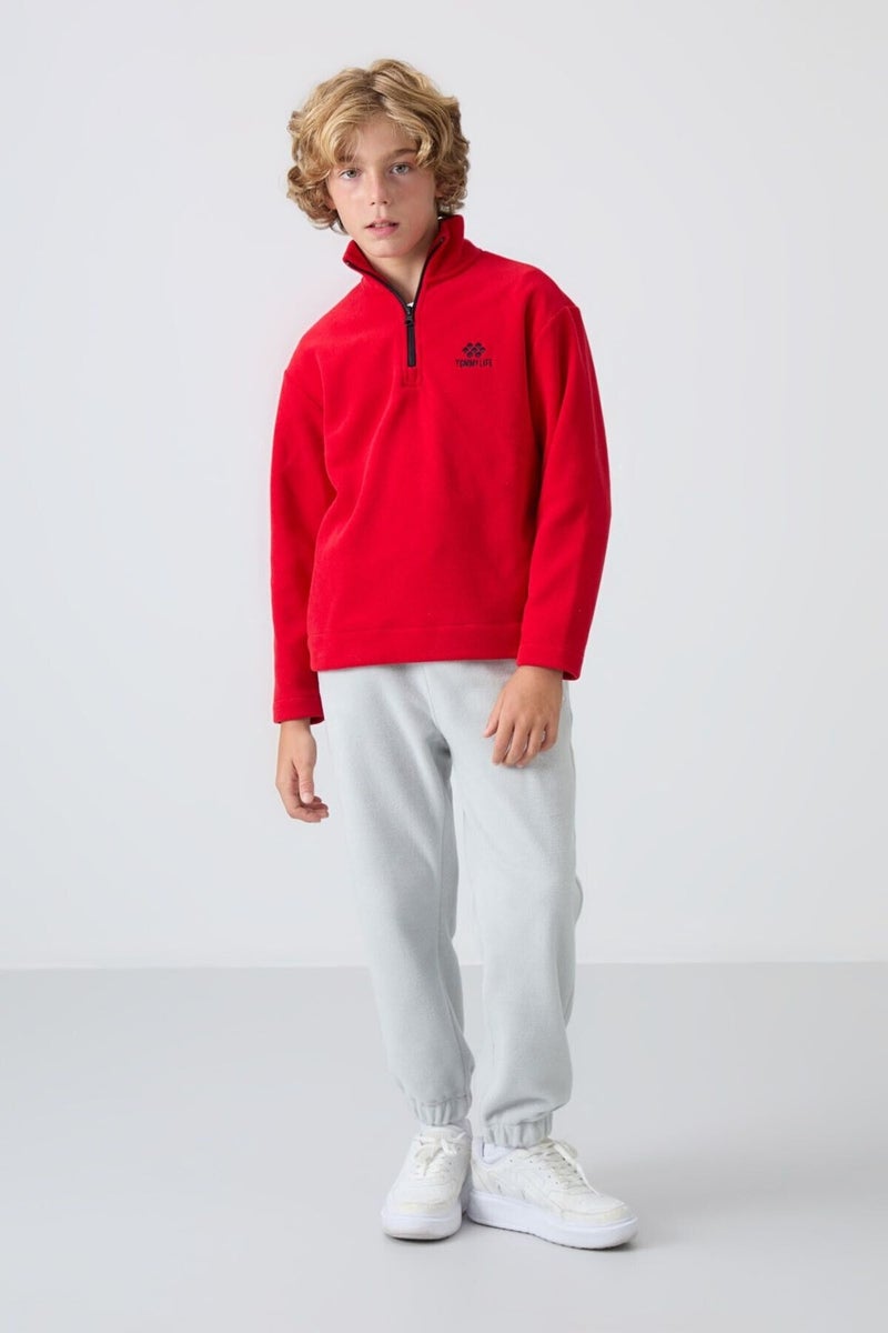 Tommy Life Red Thick Soft Texture Standard Fit Embroidered Polar Fleece Boy's Sweatshirt - 11221  - Image 2