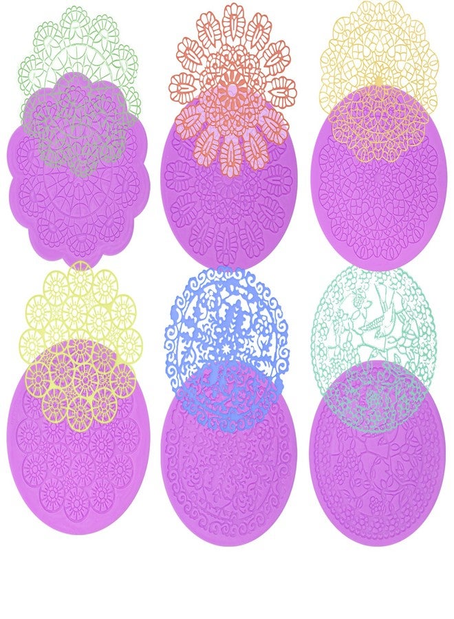acvcatto Lace Cake Silicone Molds Lace Molds for Cake Decorating Lace Mold Mat for Cupcake Topper Candy Sugar Craft Gum Paste Clay Resin Set Of 6 - Image 1