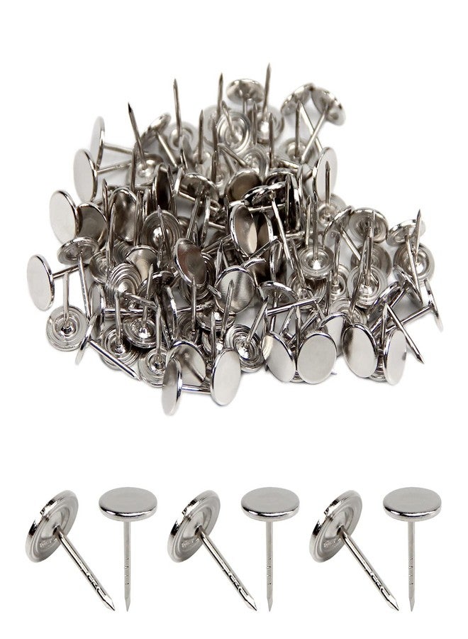 MroMax 17mm Length Metal Flat Head Upholstery Nails Sofa Thumb Nails Silver Tone Used for Secure Paper Items 100Pcs - Image 1