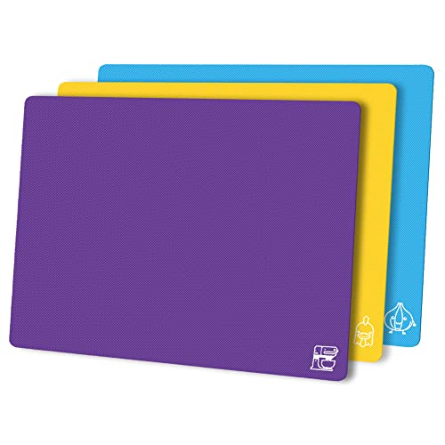 ZVP Flexible Plastic Cutting Boards for Kitchen Set of 3, Chopping Boards with Food Icon, Non-Slip Cutting Mats for Meat, BPA Free, Dishwasher Safe Rainbow - Image 1