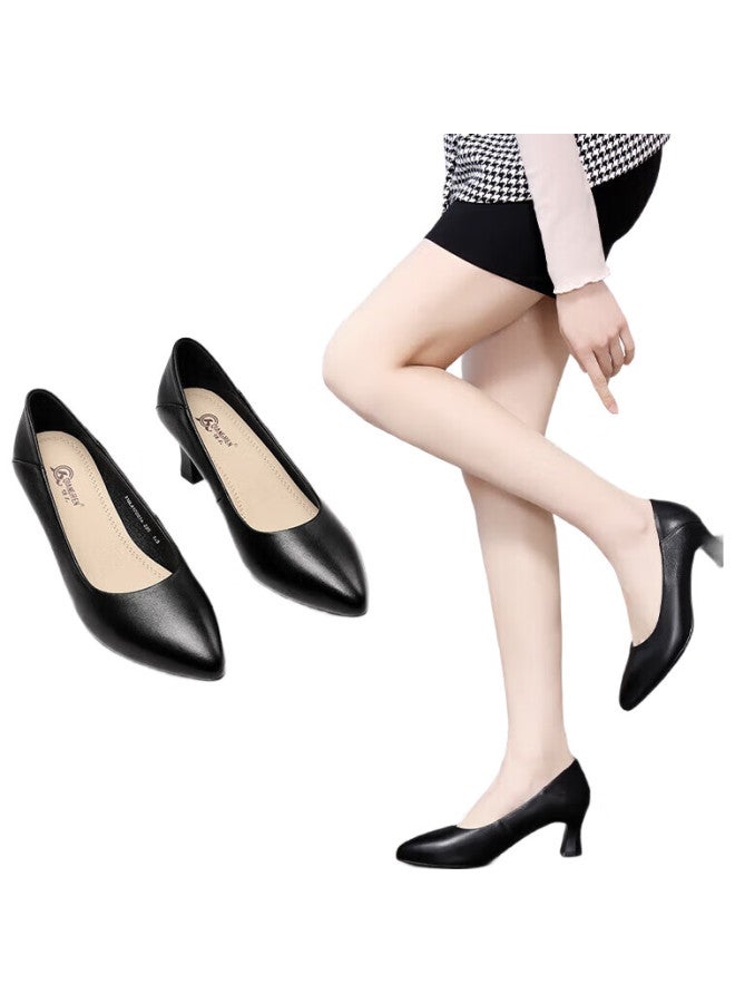 Strongman أحذية نسائية أنيقة بكعب عالٍ 5.5 سم 3515 أحذية مضيفة طيران أحذية جلدية مدببة Jda170016 سوداء 38 - Image 1