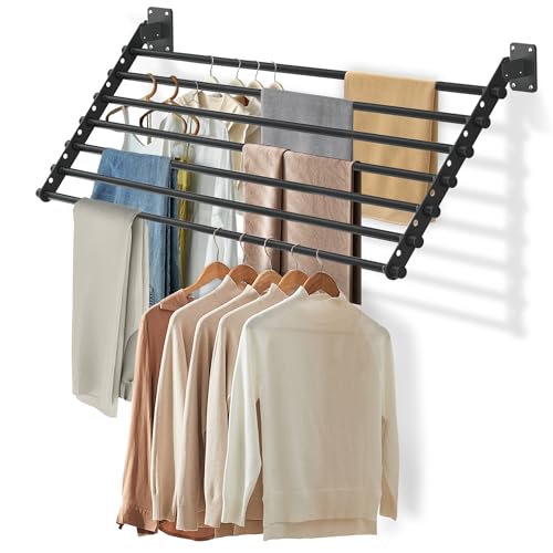 Scisum Wall Mounted Clothes Drying Rack 28 Inch Foldable Laundry Drying Rack for Wall Mount Space Saving Indoor Drying Rack for Clothes Compact Sturdy Design - Image 1