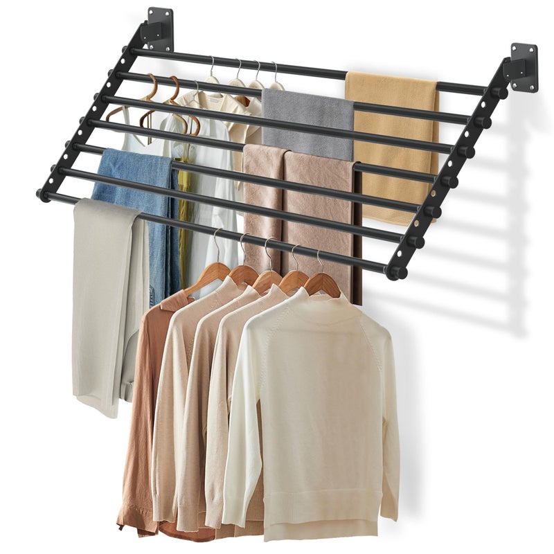 Scisum Wall Mounted Clothes Drying Rack 28 Inch Foldable Laundry Drying Rack for Wall Mount Space Saving Indoor Drying Rack for Clothes Compact Sturdy Design - Image 2