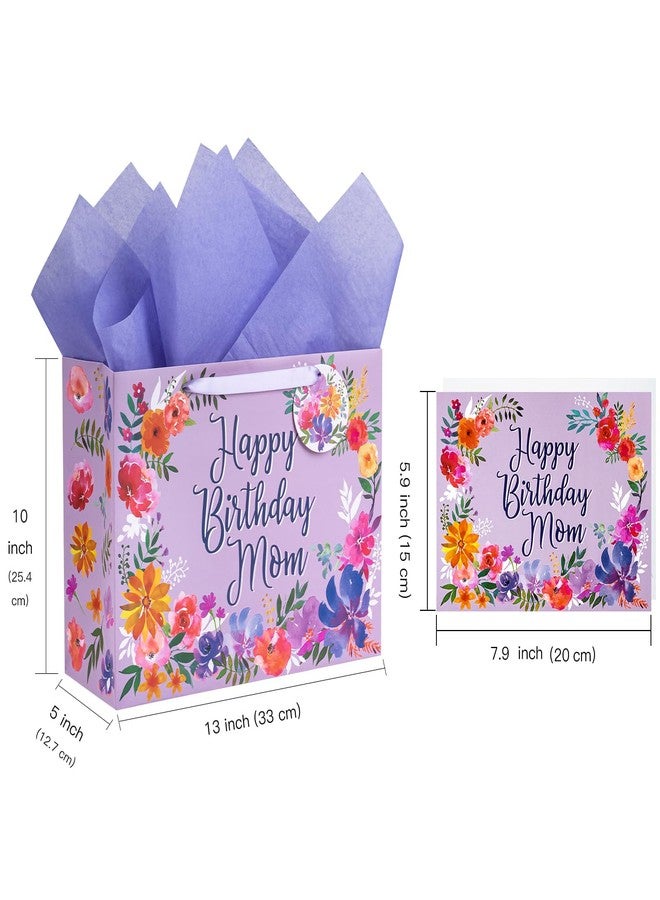 WRAPAHOLIC 13" Large Mom Birthday Gift Bag with Card and Tissue Paper - Elegant Floral with Happy Birthday Mom Design - Image 2