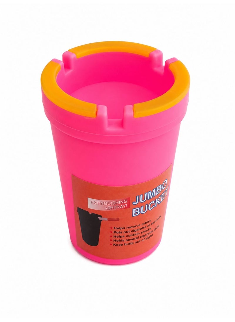Jumbo Bucket Self-Extinguishing Ashtray — Large Capacity Plastic Cigarette Ashtray with Odour & Smoke Control | Pink & Orange | Indoor & Outdoor Use