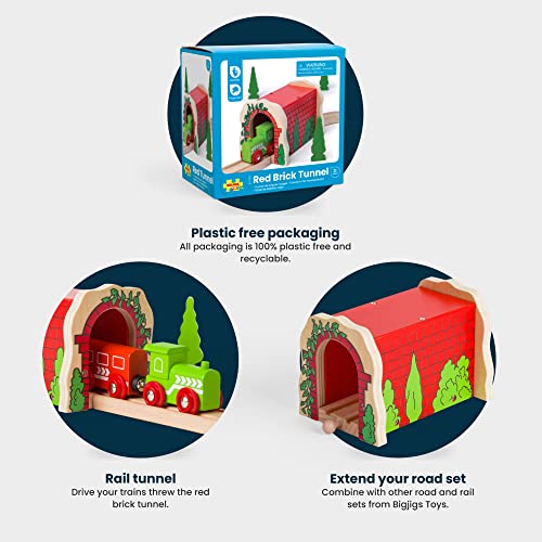Bigjigs Rail Red Brick Train Tunnel | Model Accessories for Wooden Railway Track | Wood Toy Expansion for Steam Engine Fans | Ideal Gifts for 3+ Year Old Kids | Toddler Education Tool - Image 4