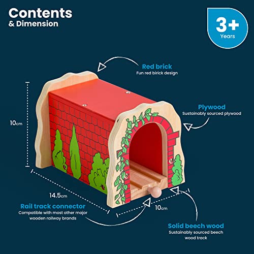 Bigjigs Rail Red Brick Train Tunnel | Model Accessories for Wooden Railway Track | Wood Toy Expansion for Steam Engine Fans | Ideal Gifts for 3+ Year Old Kids | Toddler Education Tool - Image 3