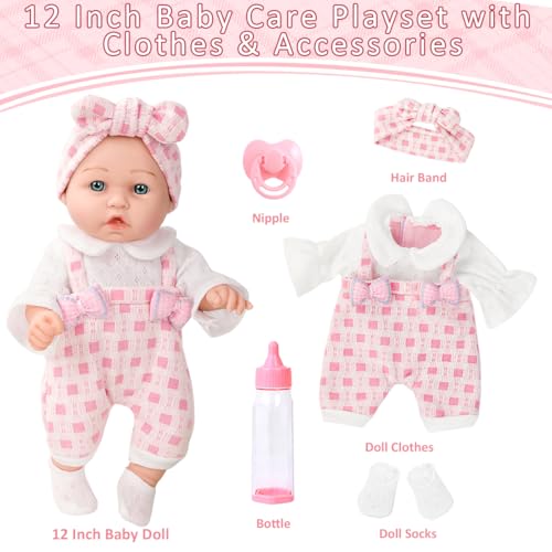 DOTVOSY 12 Girl Baby Doll Playset with Accessories and Clothes in Gift Box for Little Girls12 Inch Small Realistic Baby Dolls Pacifier Bottle Pretend Baby Care Toy Set for Child Toddler 3 Gift Collection - Image 5
