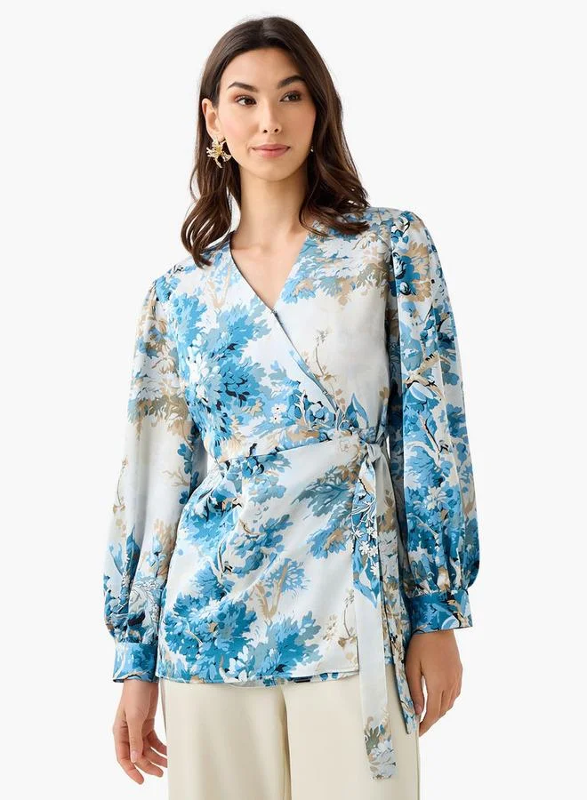 Iconic Iconic Regular Fit Wrap Top with Floral Print