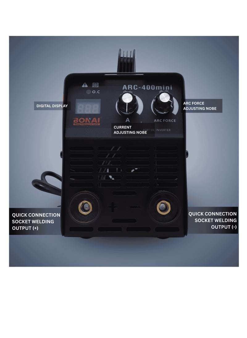 BONAI ARC-400 Inverter Welder, MMA Stick Welding Machine with IGBT Technology, Portable Professional Welding Equipment with Digital Display, Cooling Fan, IP21 Rated, Insulation Grade F, BN-HK89 - Image 4