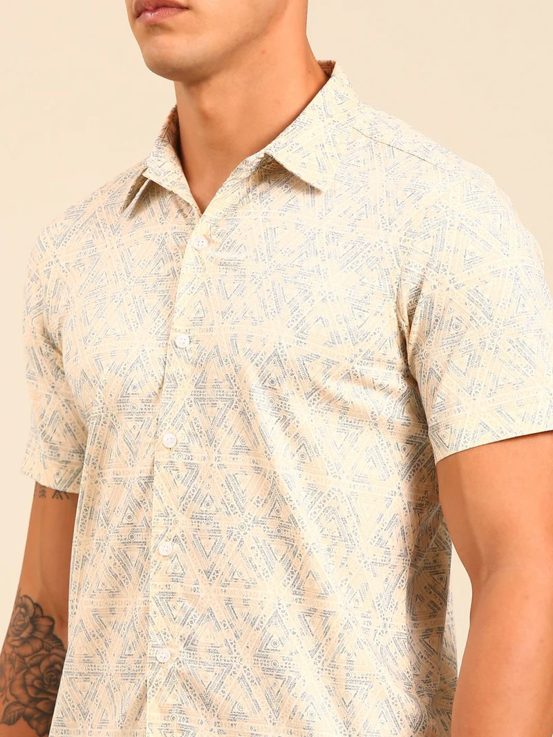 Joven  Beige Printed Cotton Shirt for Men for Men | Best Price UAE