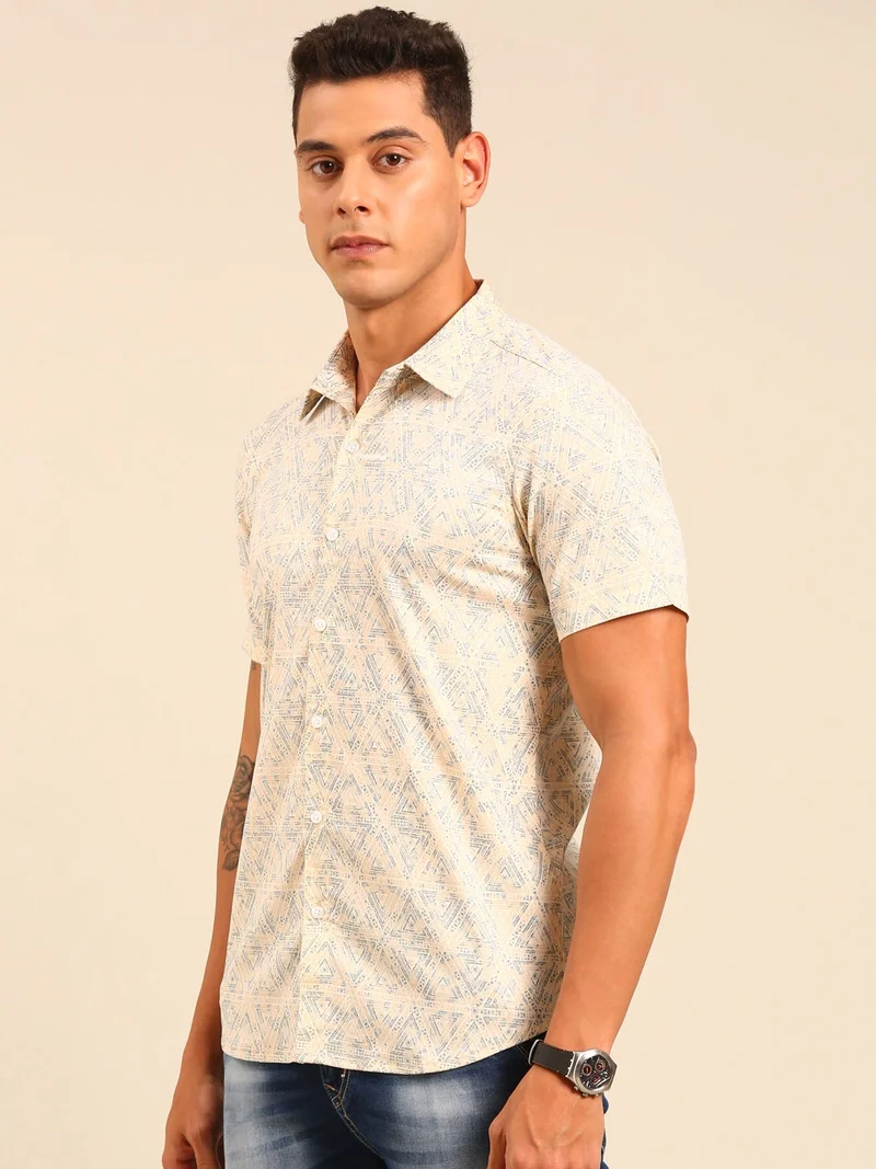 جوفن قميص قطني رجالي مطبوع بيج