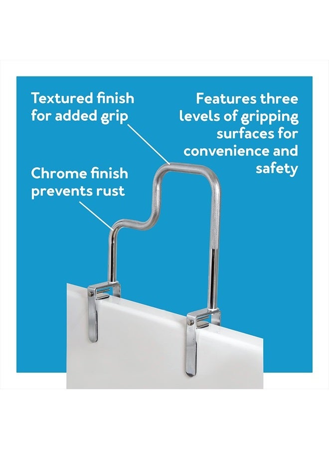 careX Tri-Grip Bathtub Rail With Chrome Finish - Bathtub Grab Bar Safety Bar For Seniors And Handicap - For Assistance Getting In And Out Of Tub, Easy To Install On Most Tubs - Image 3