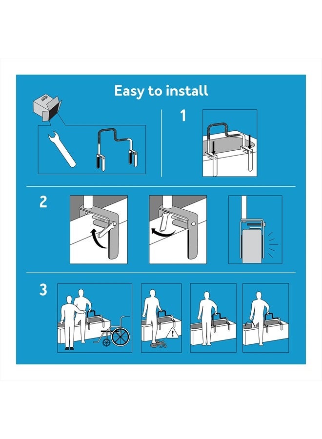 careX Tri-Grip Bathtub Rail With Chrome Finish - Bathtub Grab Bar Safety Bar For Seniors And Handicap - For Assistance Getting In And Out Of Tub, Easy To Install On Most Tubs - Image 5