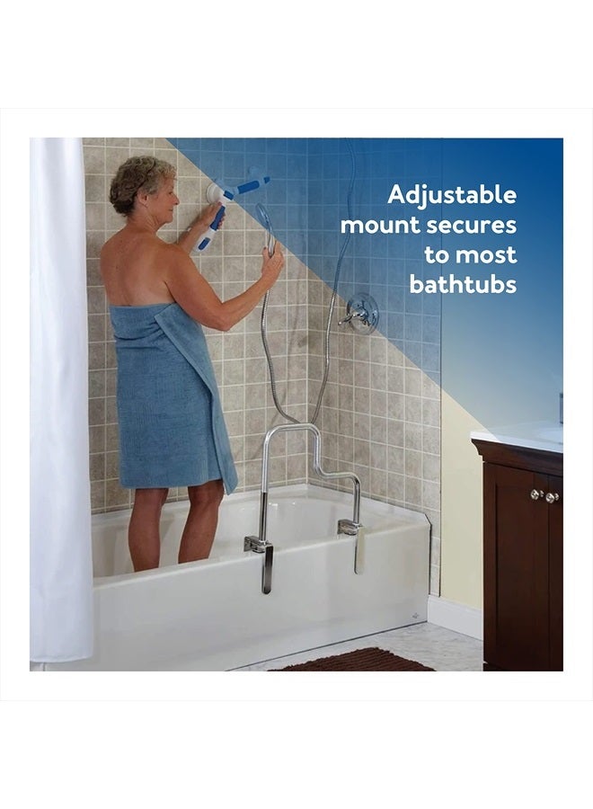 careX Tri-Grip Bathtub Rail With Chrome Finish - Bathtub Grab Bar Safety Bar For Seniors And Handicap - For Assistance Getting In And Out Of Tub, Easy To Install On Most Tubs - Image 2