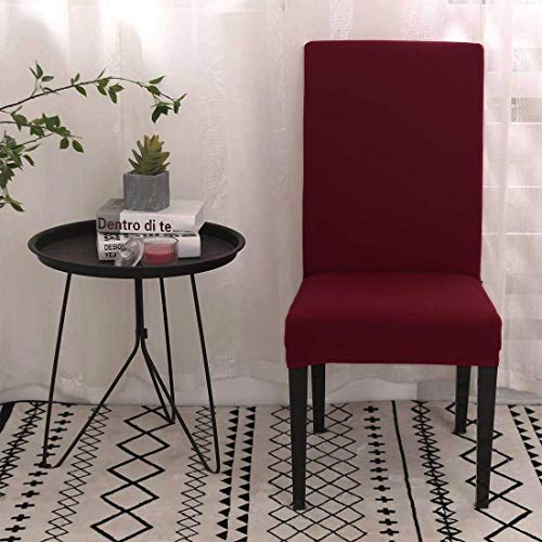 BRIDA Stretchable Elastic Floral Printed Dining Chair Protector, Slipcover Set of 4 (Plain Maroon, Standard, Polyester & Spandex) - Image 3