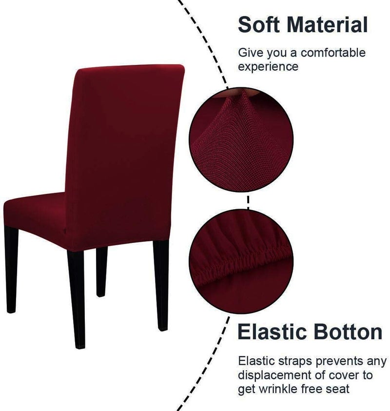 BRIDA Stretchable Elastic Floral Printed Dining Chair Protector, Slipcover Set of 4 (Plain Maroon, Standard, Polyester & Spandex) - Image 4