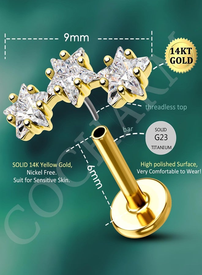 كوتشارم مجوهرات ثقب غضروف الأذن COCHARM من الذهب الأصفر عيار 14 قيراطًا والتيتانيوم، بتصميم نجمة حلزونية، وزن 16 غرامًا، بدون خيط، مع دبوس ضغط خلفي مسطح، مقاس 6 مم. - Image 3