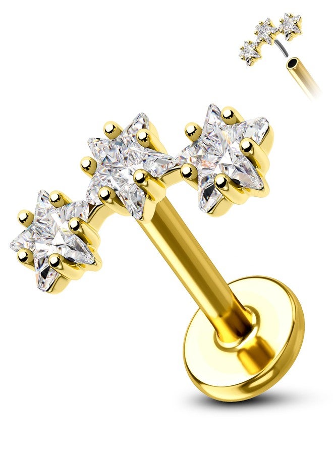 كوتشارم مجوهرات ثقب غضروف الأذن COCHARM من الذهب الأصفر عيار 14 قيراطًا والتيتانيوم، بتصميم نجمة حلزونية، وزن 16 غرامًا، بدون خيط، مع دبوس ضغط خلفي مسطح، مقاس 6 مم. - Image 1