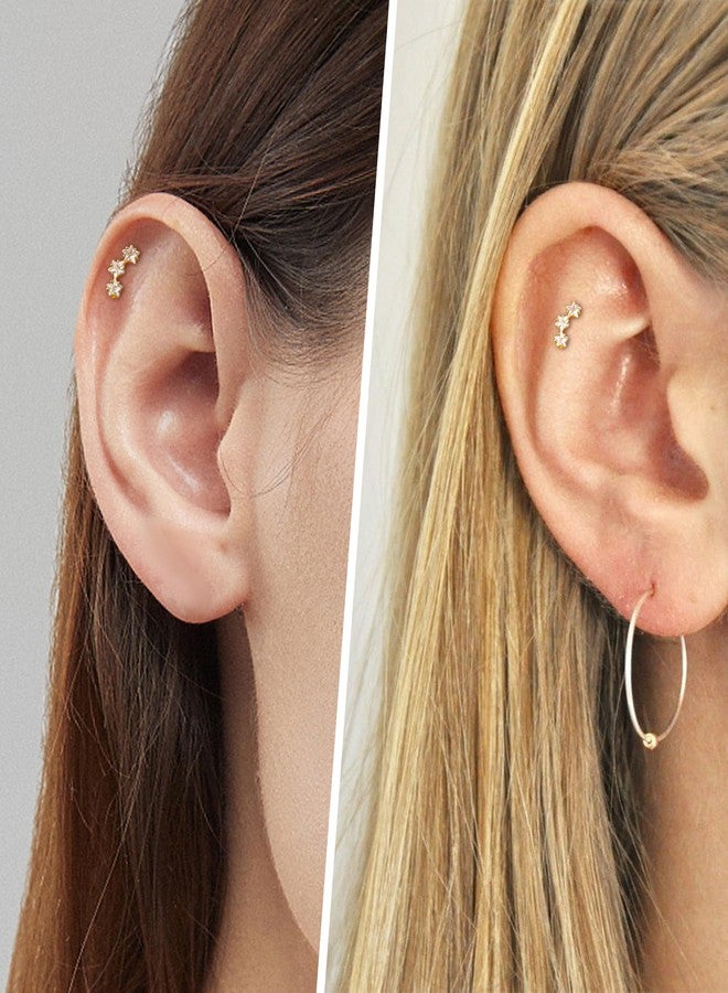 كوتشارم مجوهرات ثقب غضروف الأذن COCHARM من الذهب الأصفر عيار 14 قيراطًا والتيتانيوم، بتصميم نجمة حلزونية، وزن 16 غرامًا، بدون خيط، مع دبوس ضغط خلفي مسطح، مقاس 6 مم. - Image 2