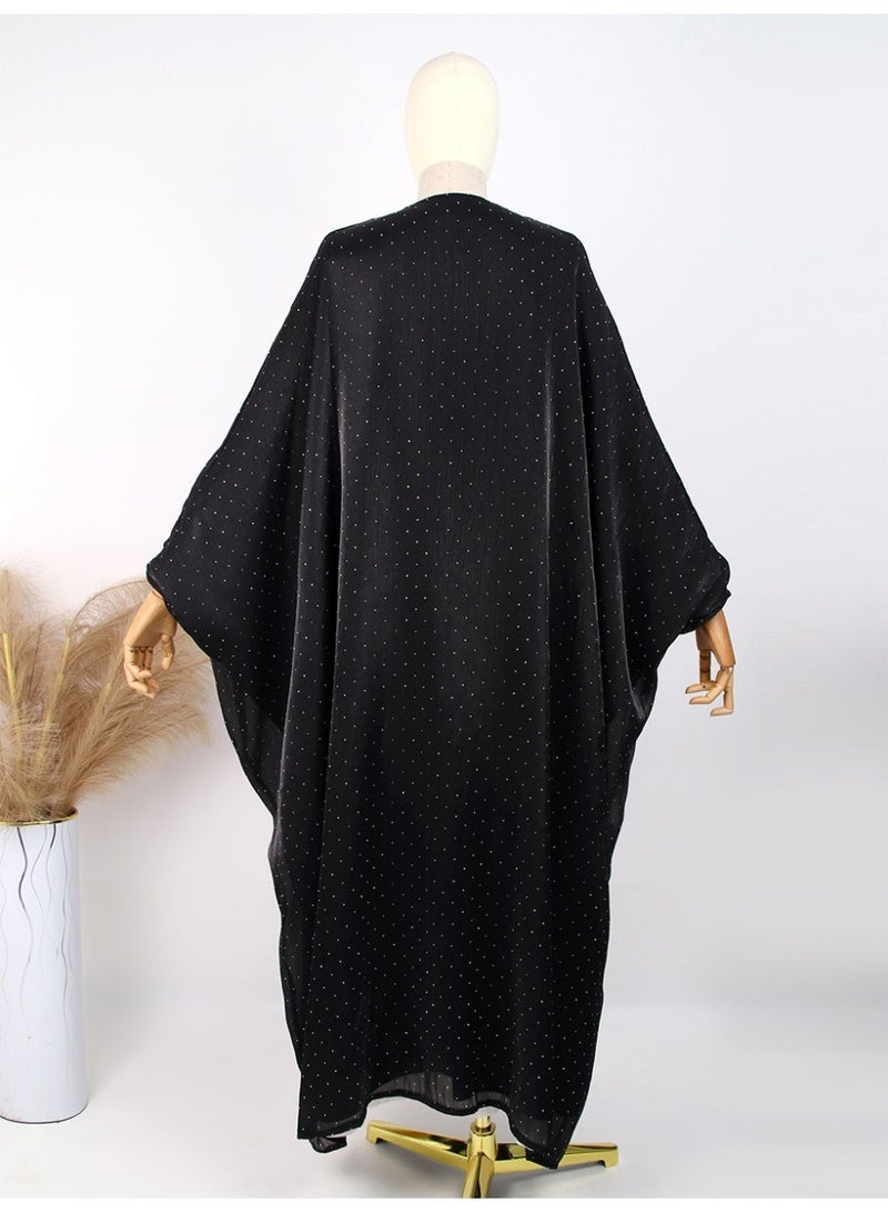 ChicPoint Women Polka Dot Abaya, Shiny Satin Loose Batwing Sleeve Open Kimono Style Long Kaftan, Modest Muslim Dress for Ramadan, Eid, Wedding Parties, Formal Occasions, Dubai Fashion Islamic Outfit - Image 4