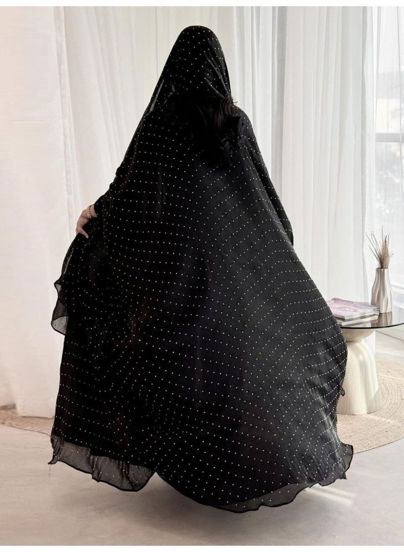 ChicPoint Women Polka Dot Abaya, Shiny Satin Loose Batwing Sleeve Open Kimono Style Long Kaftan, Modest Muslim Dress for Ramadan, Eid, Wedding Parties, Formal Occasions, Dubai Fashion Islamic Outfit - Image 2