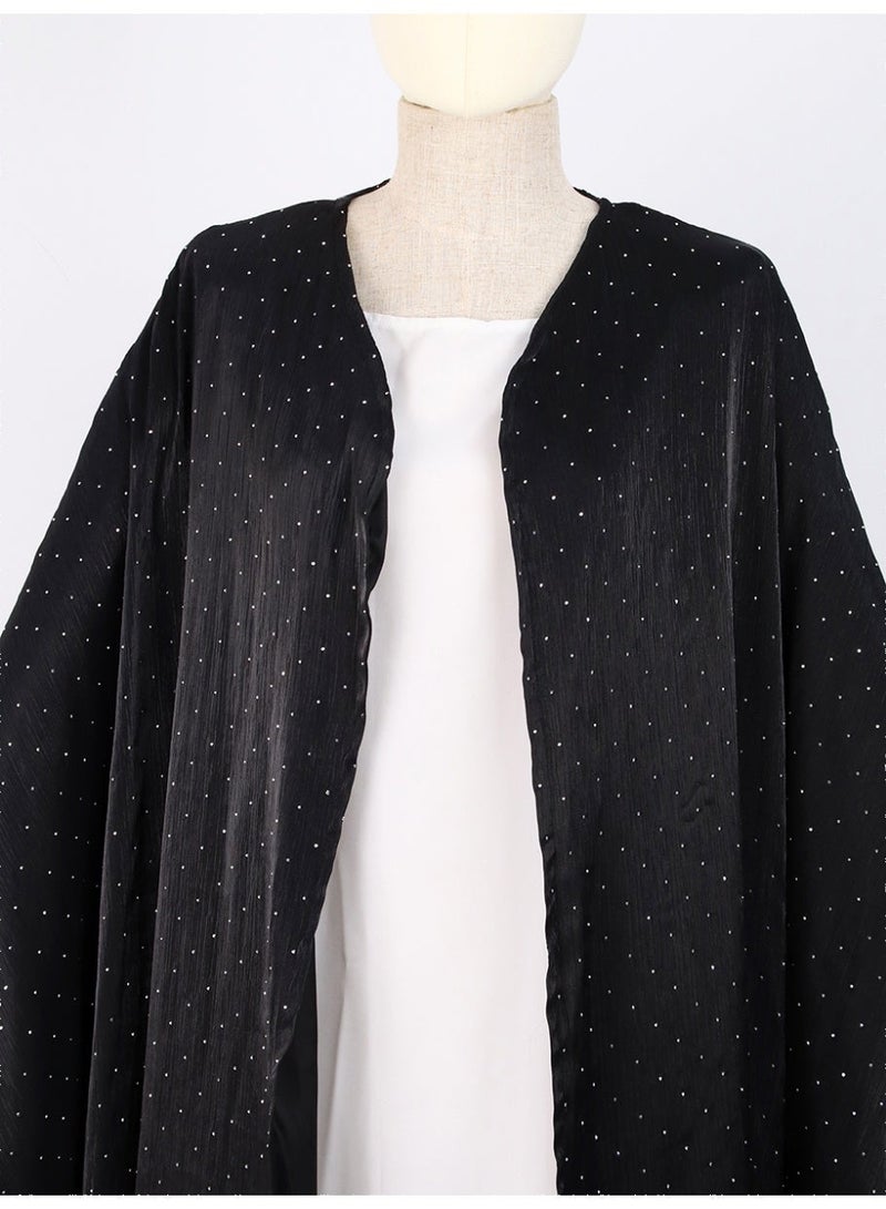ChicPoint Women Polka Dot Abaya, Shiny Satin Loose Batwing Sleeve Open Kimono Style Long Kaftan, Modest Muslim Dress for Ramadan, Eid, Wedding Parties, Formal Occasions, Dubai Fashion Islamic Outfit - Image 5