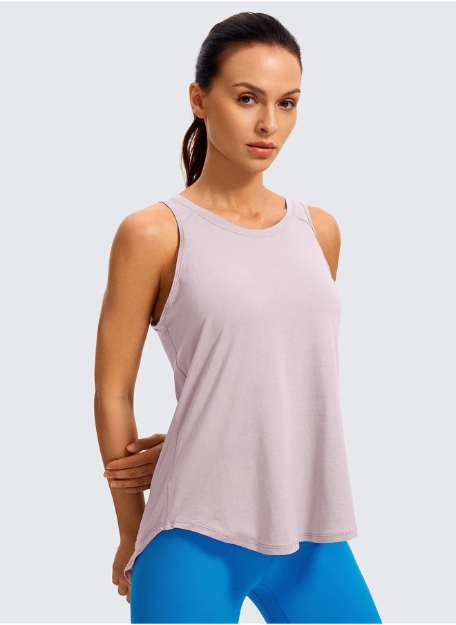 CRZ YOGA Women's Pima Cotton Workout Tanks Tie Back Sleeveless Shirts Yoga Athletic Open Back Sport Gym Tops Rose Blush Small  - Image 2