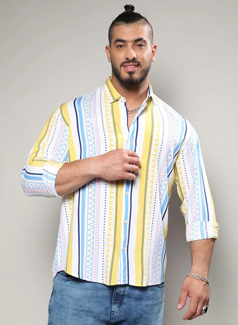 انستافاب بلس قميص رجالي متعدد الألوان مخطط هندسي من رايون ثقيل بياقة ممتدة وأكمام طويلة وفتحة أزرار مناسب للارتداء الكاجوال اليومي