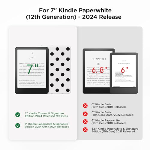SESENSE Detachable Magnetic Case for 7'' Kindle Paperwhite 12th Gen 2024 and Kindle Colorsoft Signature Edition, Slim PU Shell Cover Case with Auto Wake/Sleep, Black Polka Dots - Image 2