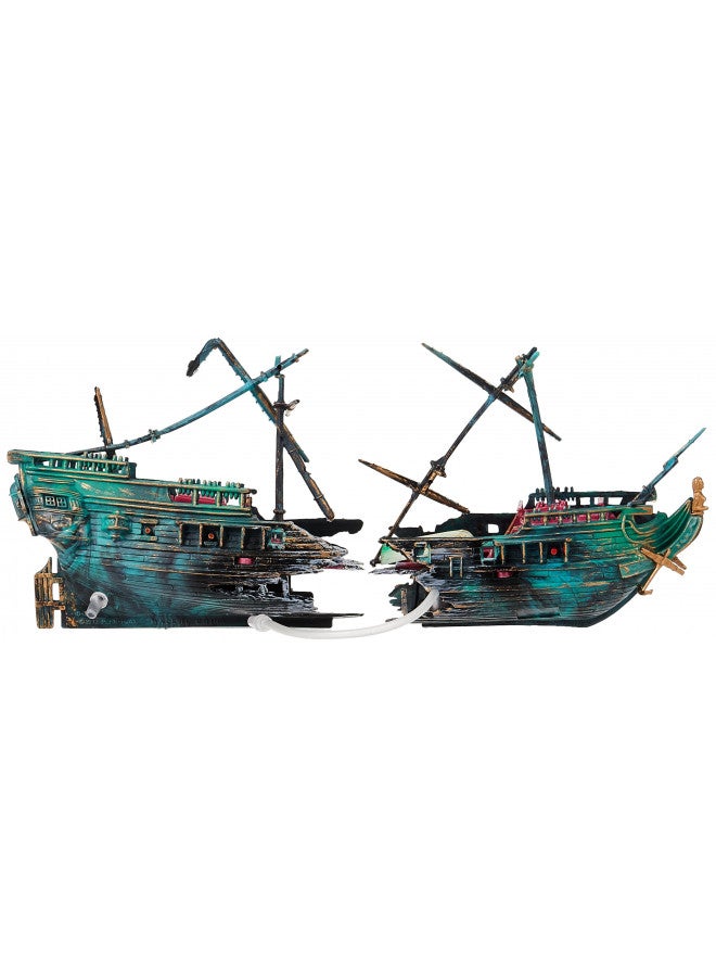 Penn Plax Penn-Plax Shipwreck Aquarium Decoration Ornament with Moving Masts, Lifeboat, and Bubble Action - Image 2