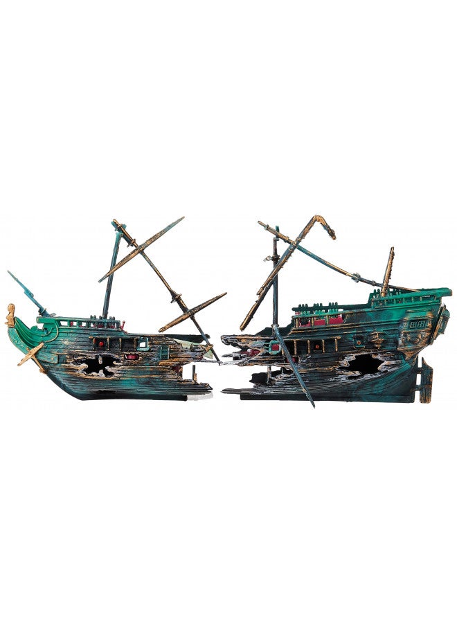 Penn Plax Penn-Plax Shipwreck Aquarium Decoration Ornament with Moving Masts, Lifeboat, and Bubble Action - Image 1