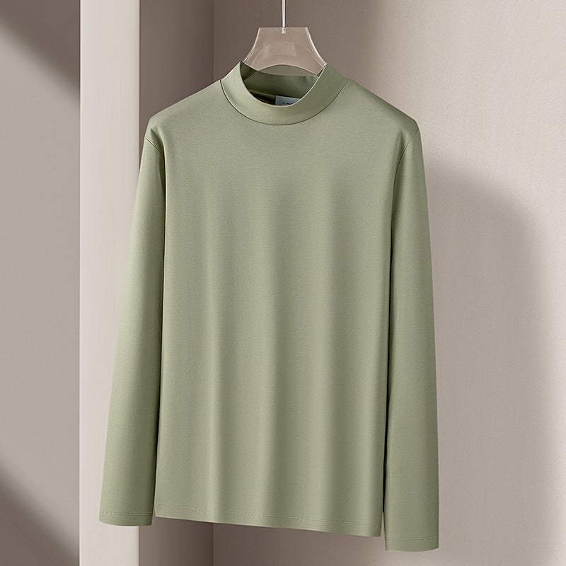 High-End Liquid Ammonia Anti-Static Mercerized Cotton Men'S Long-Sleeved T-Shirt For , Solid Color Half-High Collar Comfortable Base Layer Top - Image 1