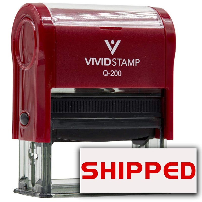 Pacific Stamp and Sign Shipped Self Inking Rubber Stamp Red Ink  Medium