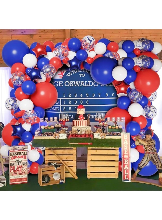RUBFAC 160pcs Red White and Blue Balloons Garland Arch Kit, Baseball Balloons Arch, 4th of July Graduation Birthday Wedding Nautical Patriotic Baseball Theme with Star Foil Balloons - Image 3