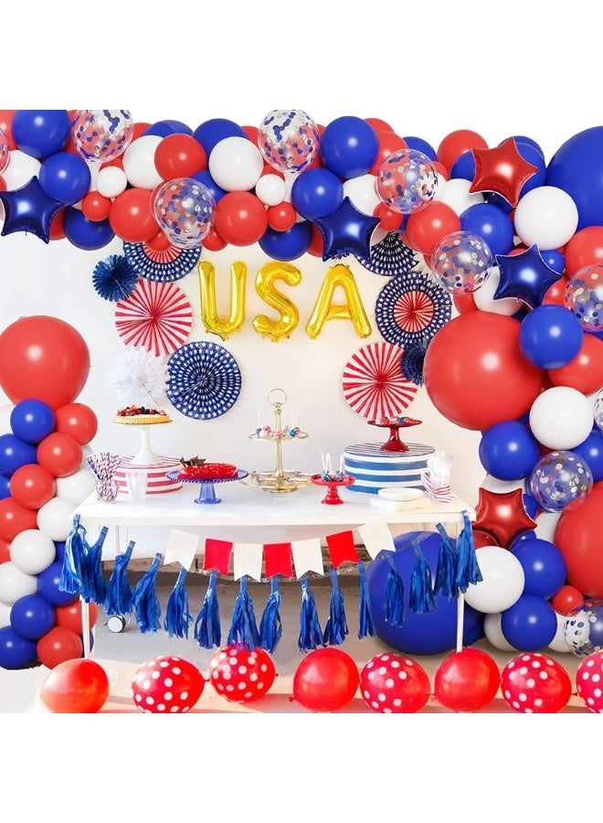RUBFAC 160pcs Red White and Blue Balloons Garland Arch Kit, Baseball Balloons Arch, 4th of July Graduation Birthday Wedding Nautical Patriotic Baseball Theme with Star Foil Balloons - Image 4