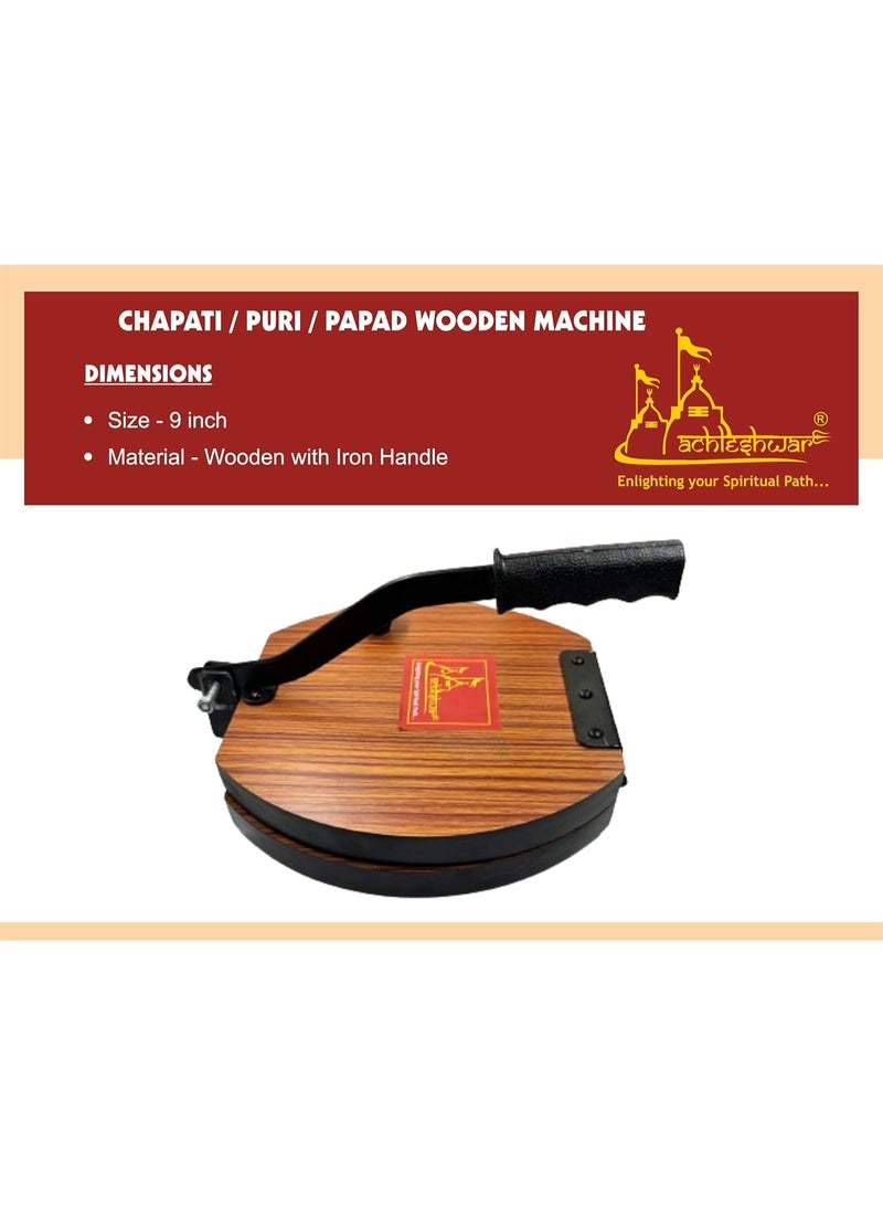 Achleshwar Wooden Manual Heavy Round Wooden Board Papad-Puri-khakhra Press Maker Plywood Machine with Iron Handle Roti Maker Press Machine with Handle for Kitchen Home (9 Inch) - Image 3