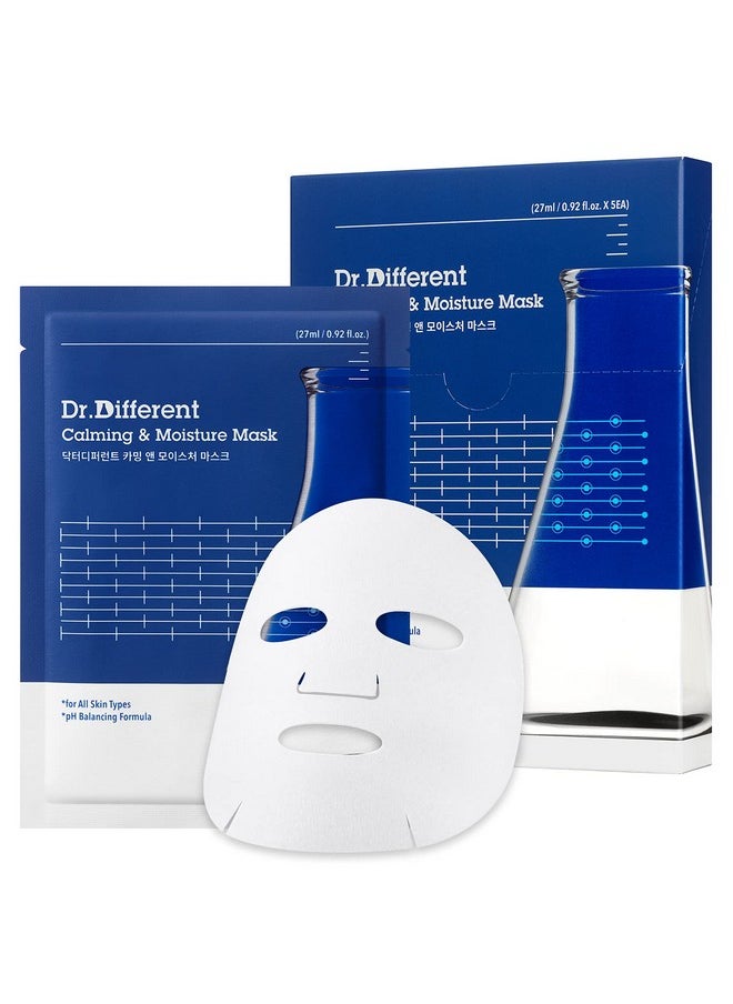 Dr.Different Dr.Different Calming & Moisture Mask 5 Sheets - NMF and Panthenol Hydrating Mask Sheet for Damaged Skin, 100% Cotton Sheet, Soothing for Sensitive Skin  - Image 1