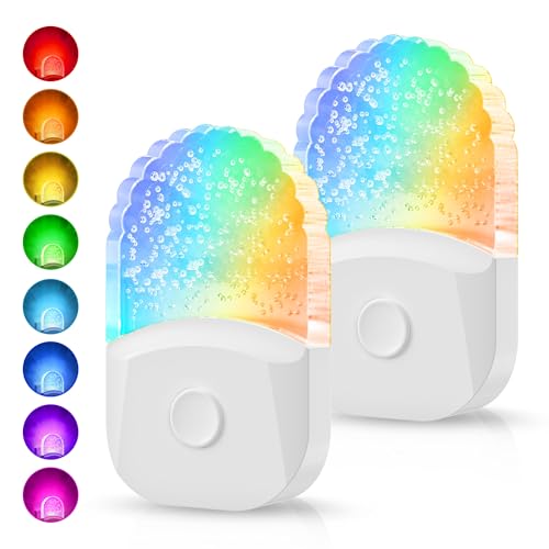 DORESshop Night Lights Plug Into Wall [2 Pack], Color Changing Night Light for Kids, 8-Color RGB LED Nightlight with Dusk to Dawn Sensor for Bathroom Decor, Children Room, Gift - Image 1
