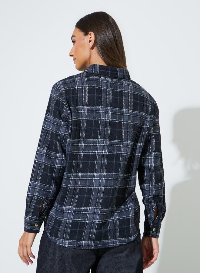 Styli Black Checked Long Sleeves Oversized Shirt - Image 4