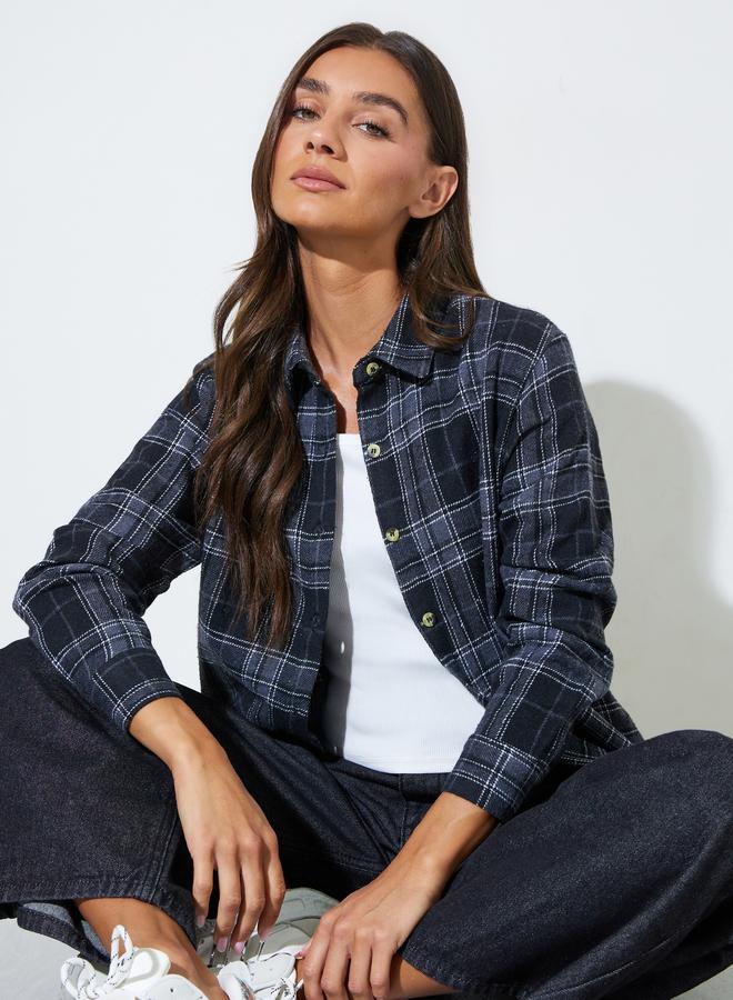 Styli Black Checked Long Sleeves Oversized Shirt - Image 1