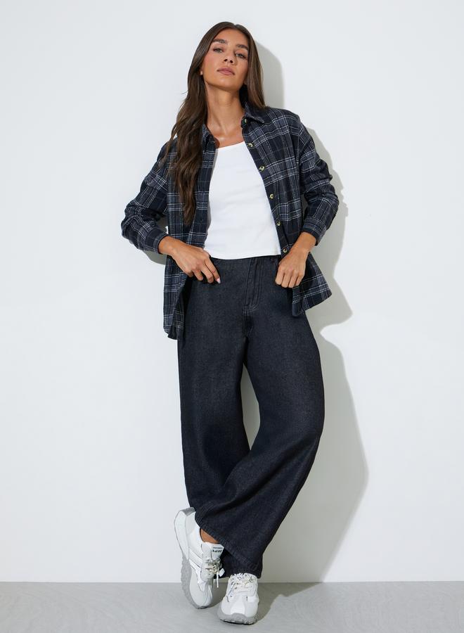Styli Black Checked Long Sleeves Oversized Shirt - Image 2