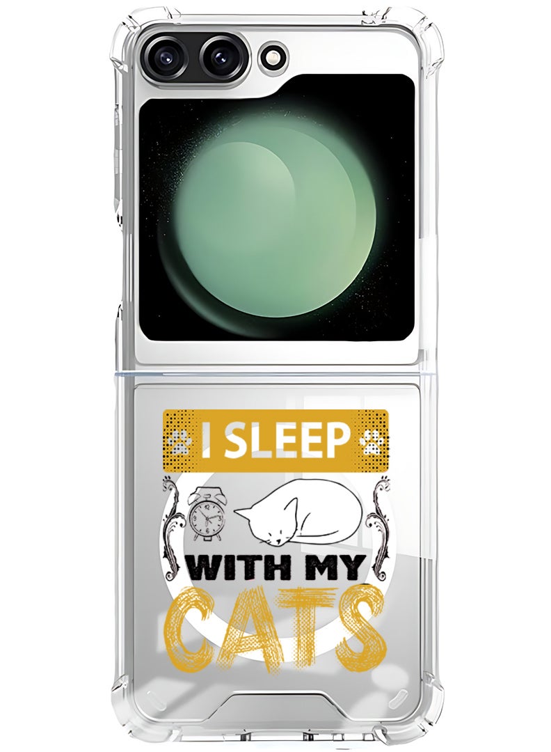 Theodor Magnetic Case for Samsung Galaxy Z Flip 5 Compatible with MagSafe Wireless Charging, Shockproof Phone Bumper Cover I sleep with my cats black - Image 1