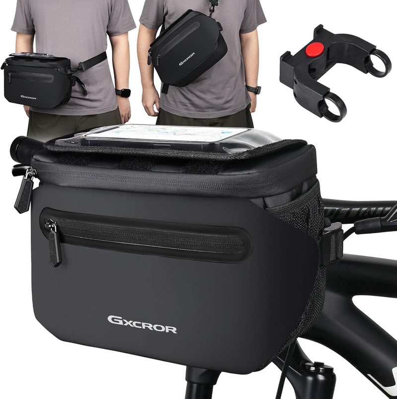 GXCROR Handlebar Bag Bicycle Waterproof with Touchscreen Mobile Phone Holder Black Defect free upgraded substance - Image 1