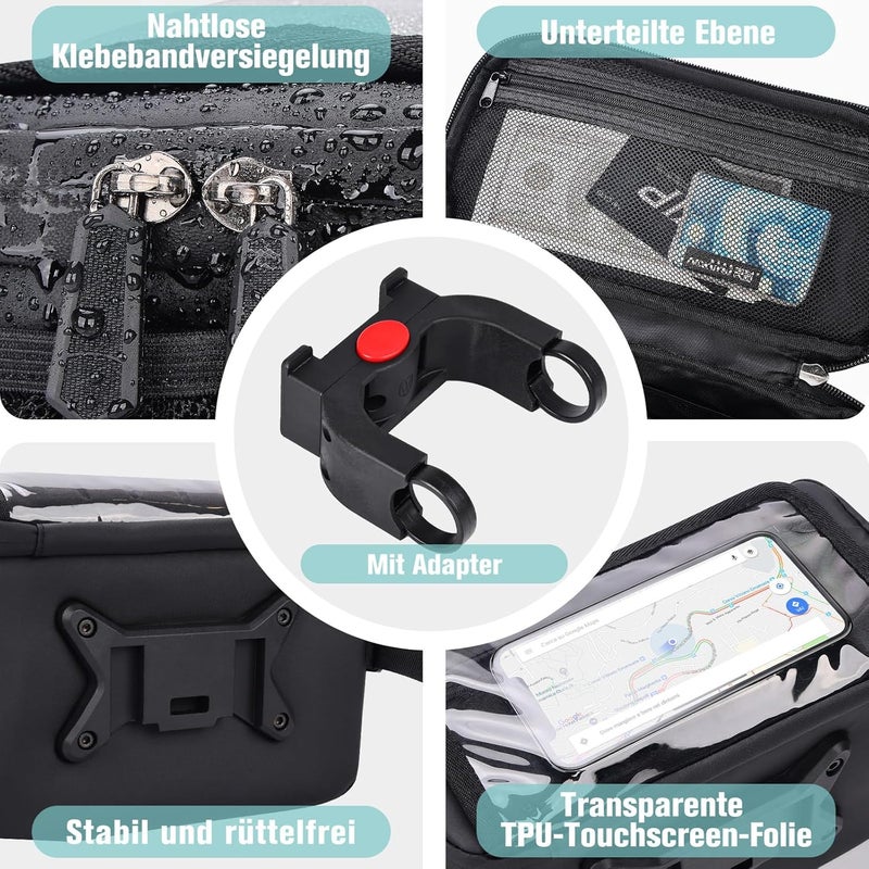 GXCROR Handlebar Bag Bicycle Waterproof with Touchscreen Mobile Phone Holder Black Defect free upgraded substance - Image 2