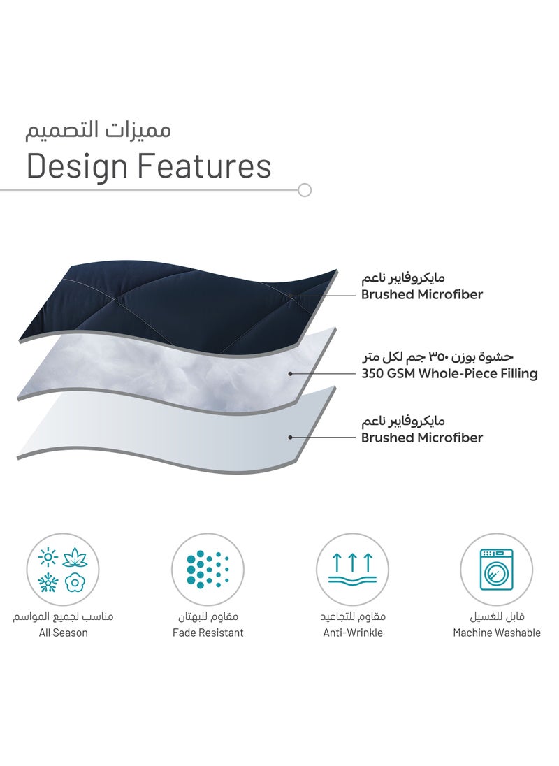 Bedding Comforter Set, King Size Fits 260x240 cm - 3-Pcs Solid Quilted Bed Set, Microfiber Fabric - 1 Comforter And 2 Pillow Shams